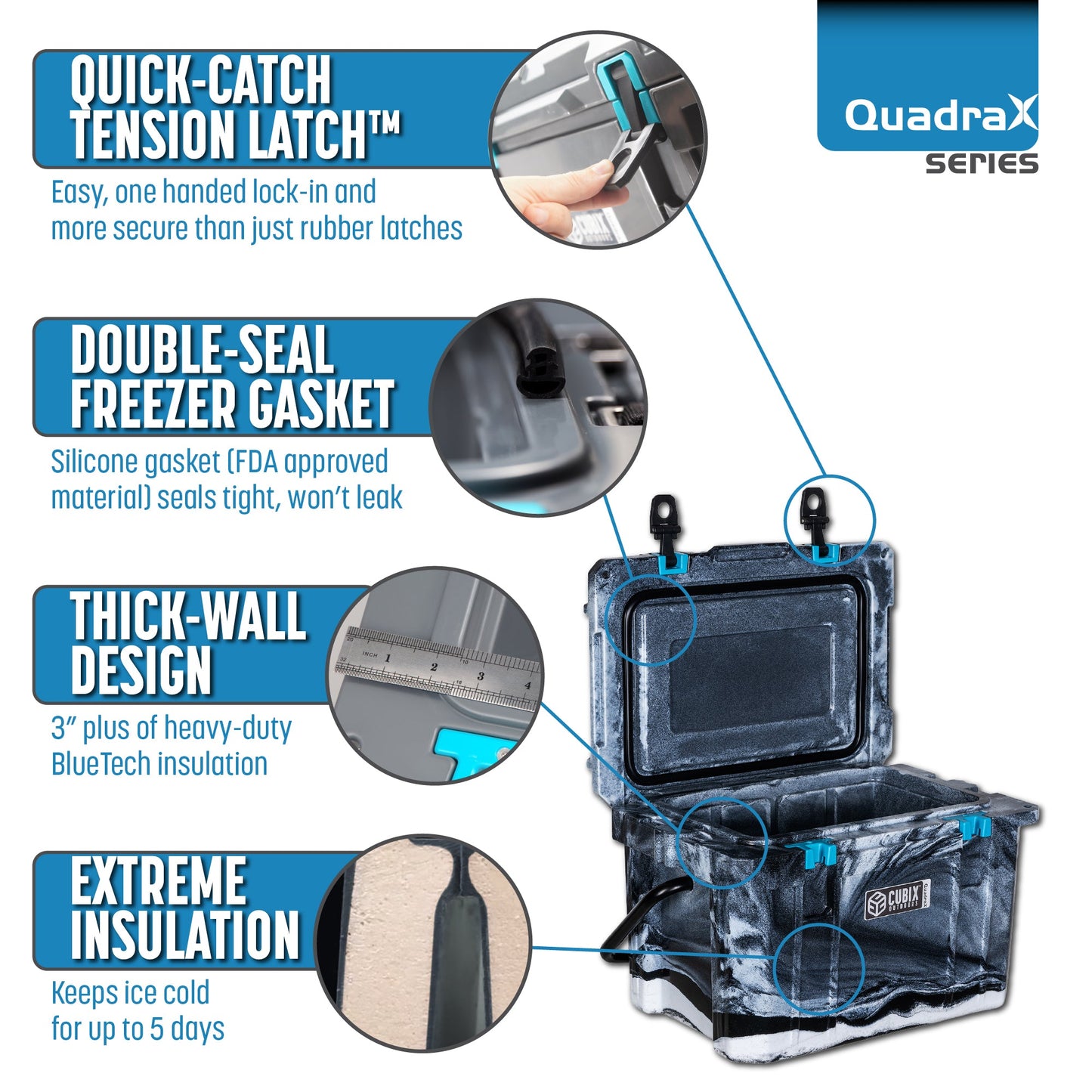 OUTLET - 20 Quart QuadraX Cooler - Rotomolded - Winter Camo