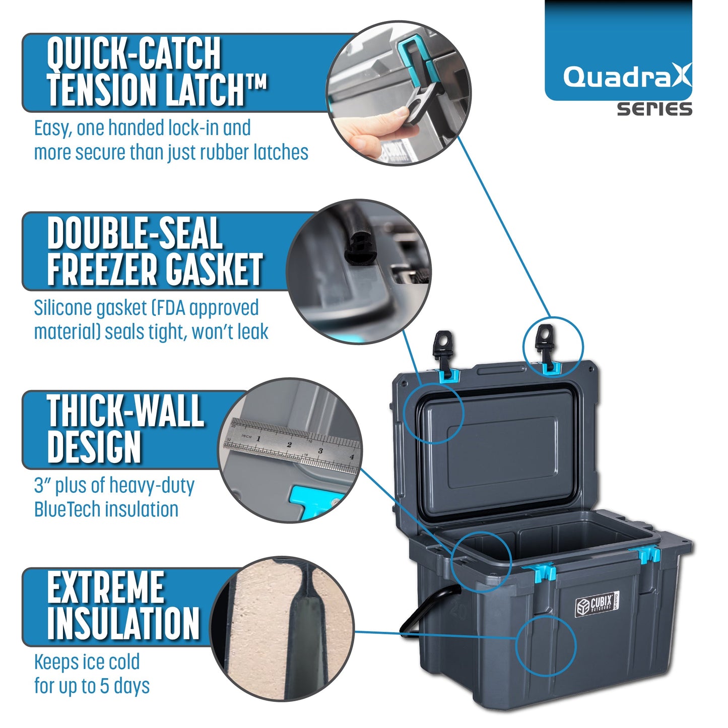 CLEARANCE - 20 Quart QuadraX Cooler - Rotomolded - Granite Grey