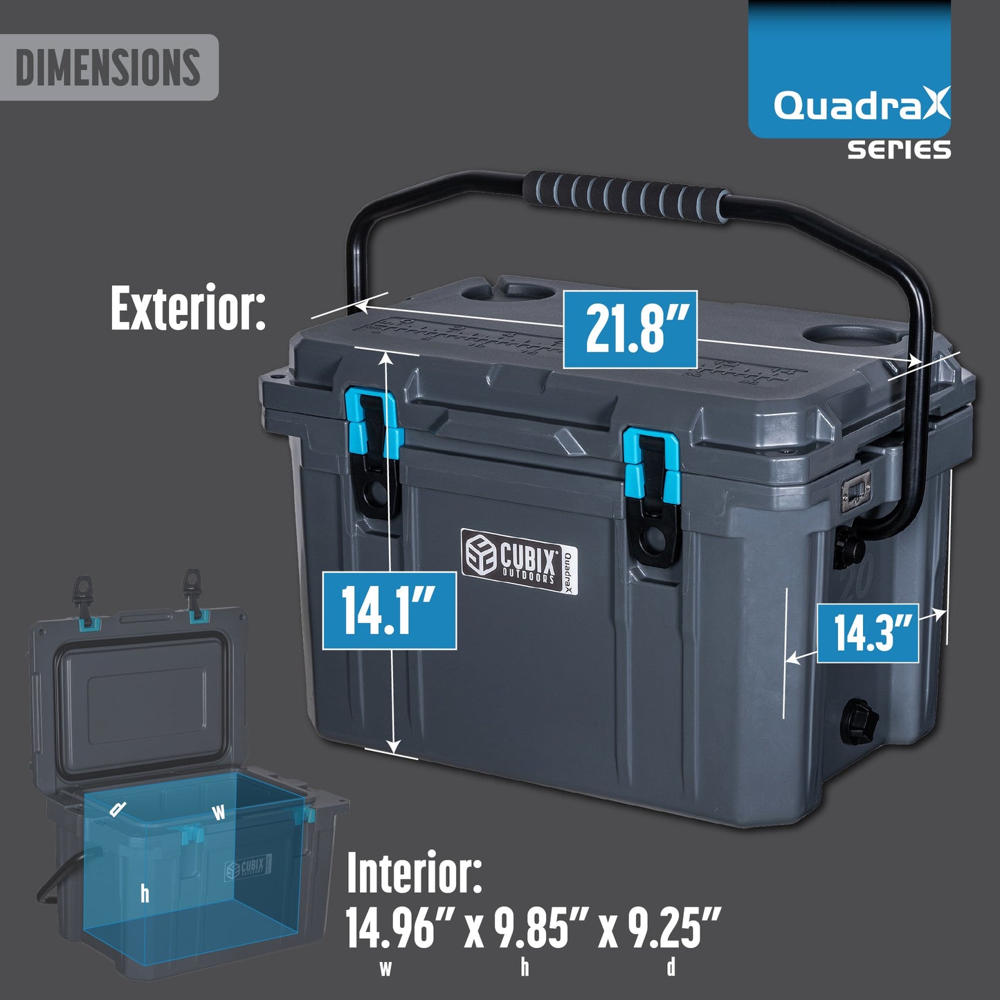CLEARANCE - 20 Quart QuadraX Cooler - Rotomolded - Granite Grey