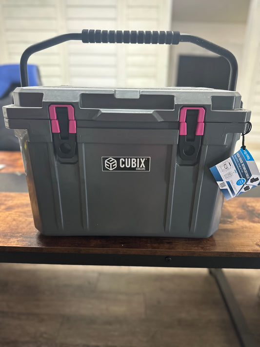 CLEARANCE - 20 Quart QuadraX Cooler - Rotomolded - Granite Grey with Pink Latches