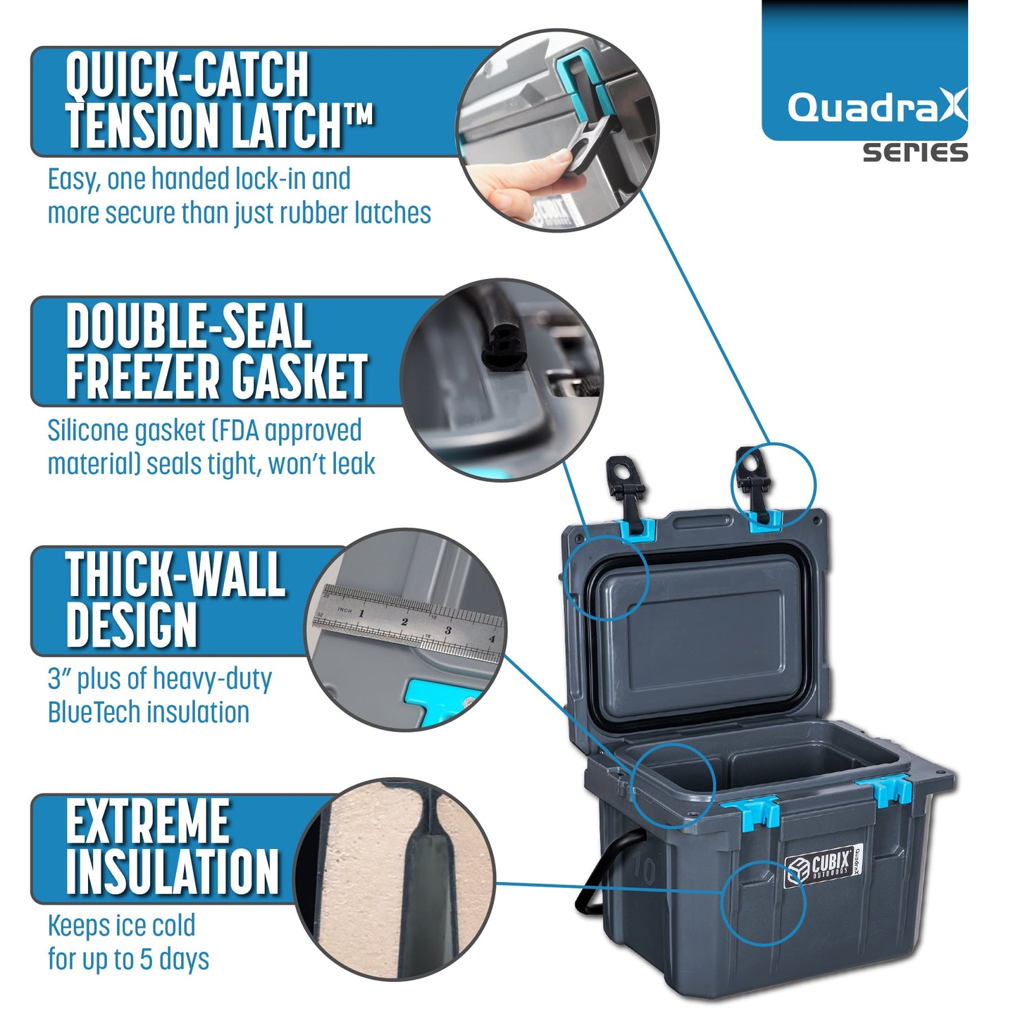 OUTLET - 10 Quart QuadraX Cooler - Rotomolded - Ember Orange