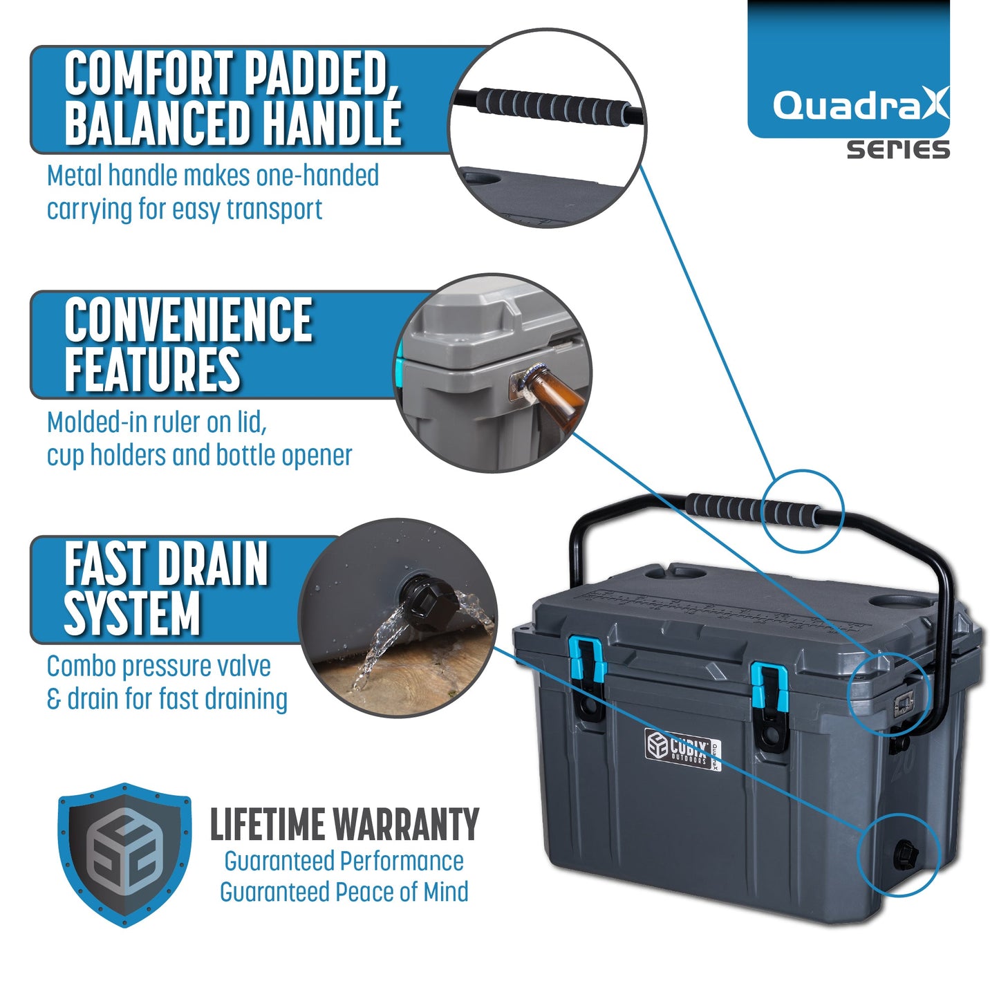 CLEARANCE - 20 Quart QuadraX Cooler - Rotomolded - Granite Grey