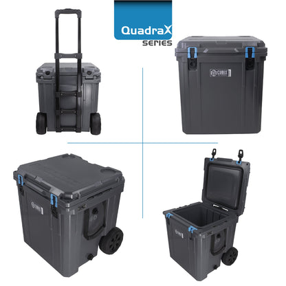 Open Box Item - 46 Quart Wheeled QuadraX Cooler - Rotomolded - Granite Grey w/ Green Latches